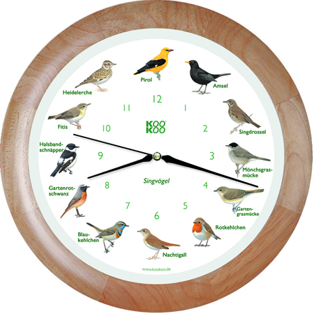 Vogeluhr Holz mit Funkwerk